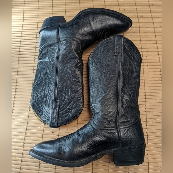 Men's Nocona Black Label Black Leather Cowboy Western Rancher Pull On Boots Size - Picture 7 of 10